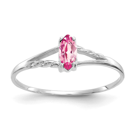 10k White Gold Polished Geniune Pink Tourmaline Birthstone Ring, Size: 6