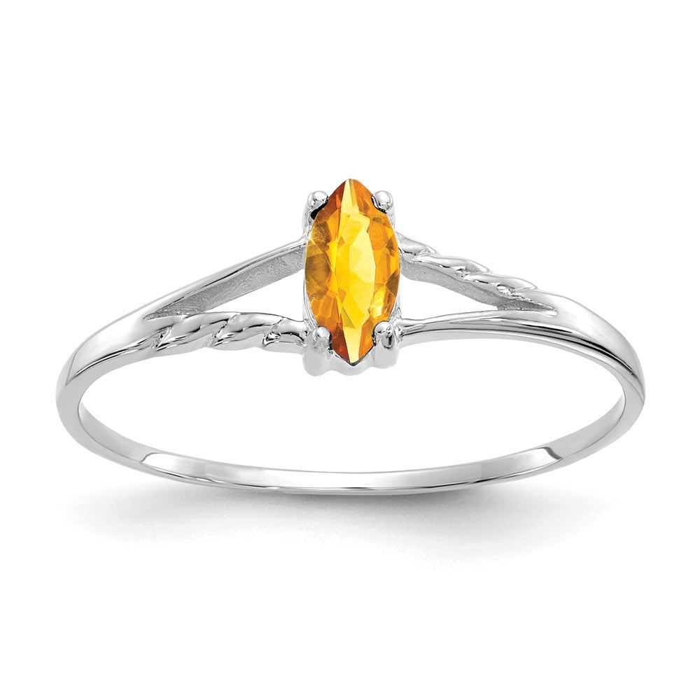 10k White Gold Polished Geniune Citrine Birthstone Ring, Size: 6