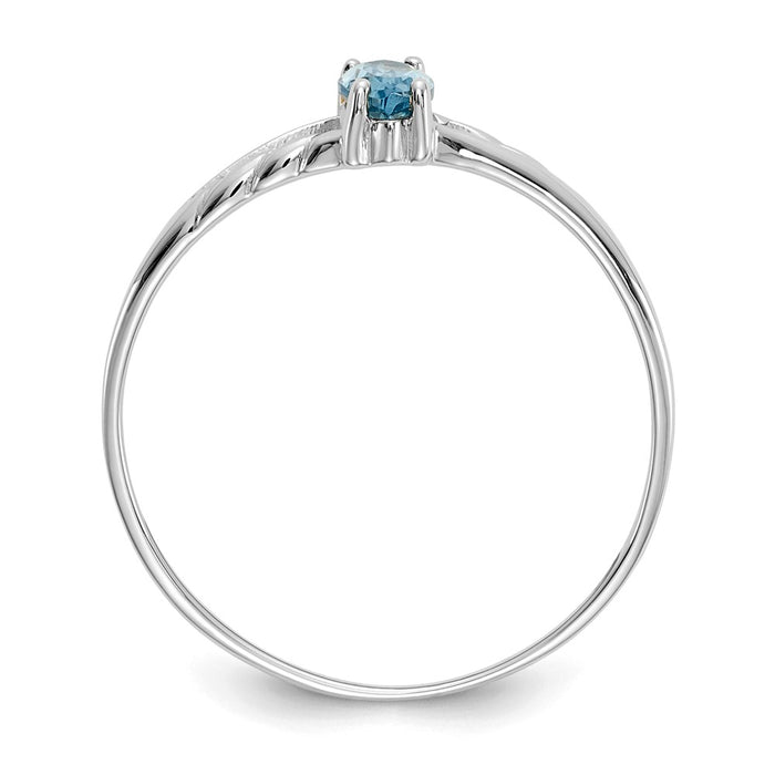 10k White Gold Polished Geniune Blue Topaz Birthstone Ring, Size: 6