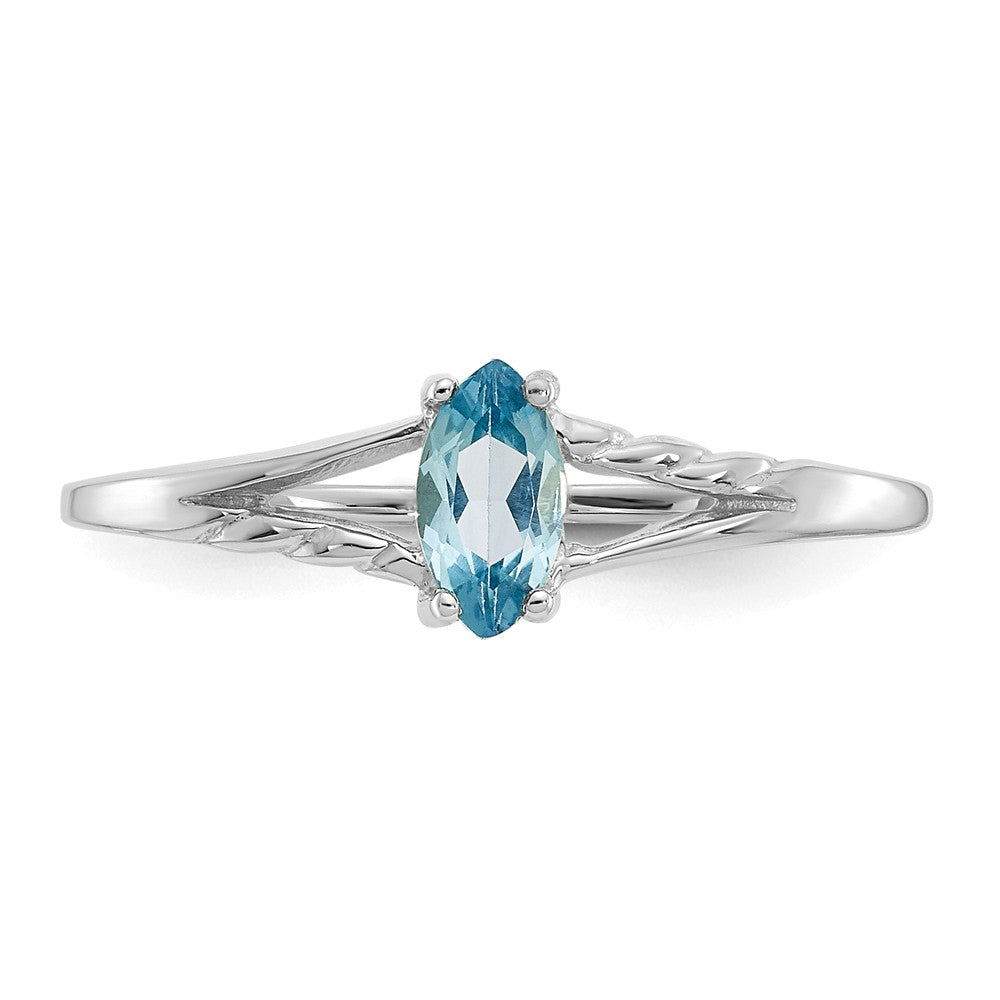 10k White Gold Polished Geniune Blue Topaz Birthstone Ring, Size: 6