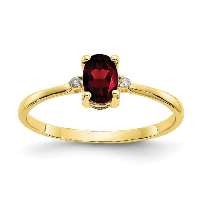 10k Yellow Gold Polished Geniune Diamond & Garnet Birthstone Ring, Size: 6