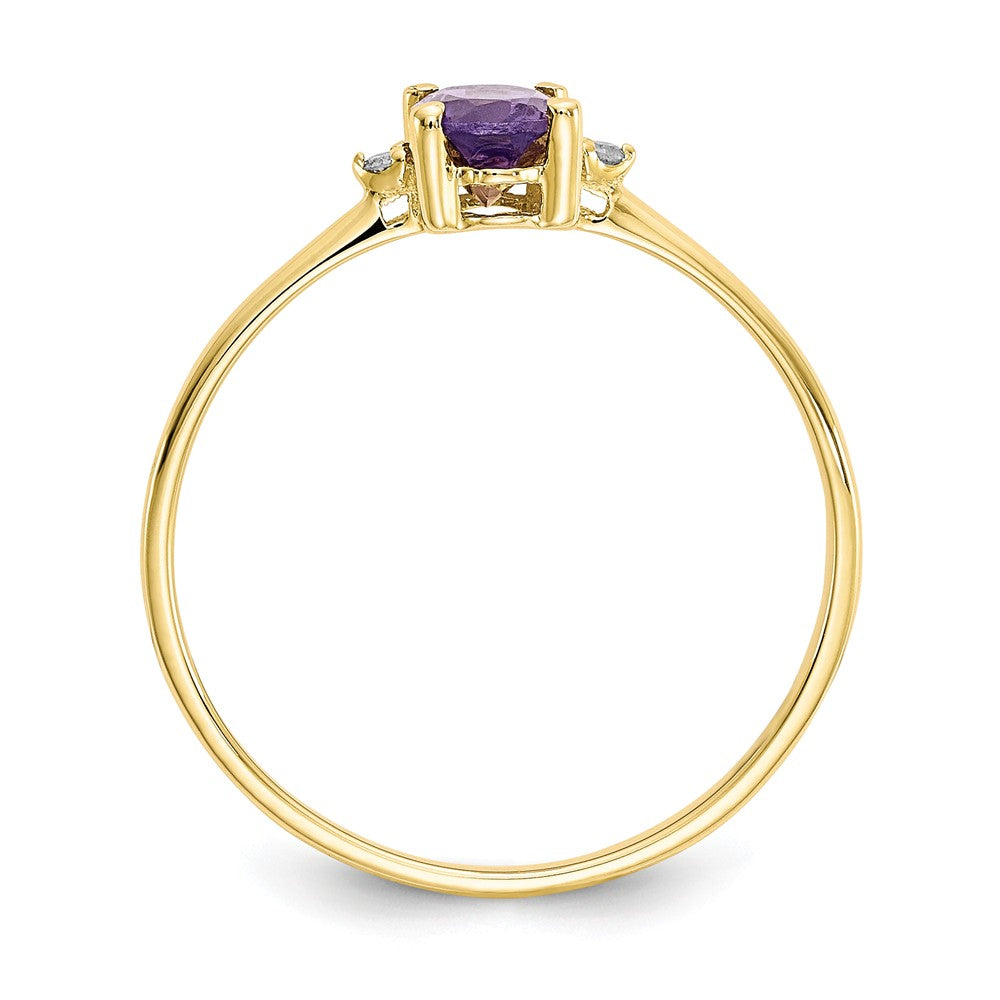 10k Yellow Gold Polished Geniune Diamond & Amethyst Birthstone Ring, Size: 6