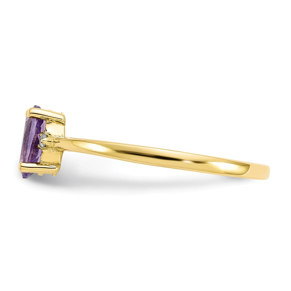 10k Yellow Gold Polished Geniune Diamond & Amethyst Birthstone Ring, Size: 6