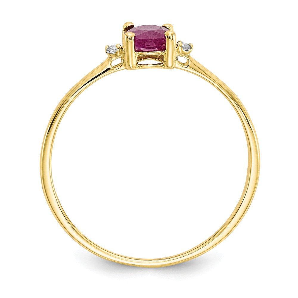 10k Yellow Gold Polished Geniune Diamond & Ruby Birthstone Ring, Size: 6