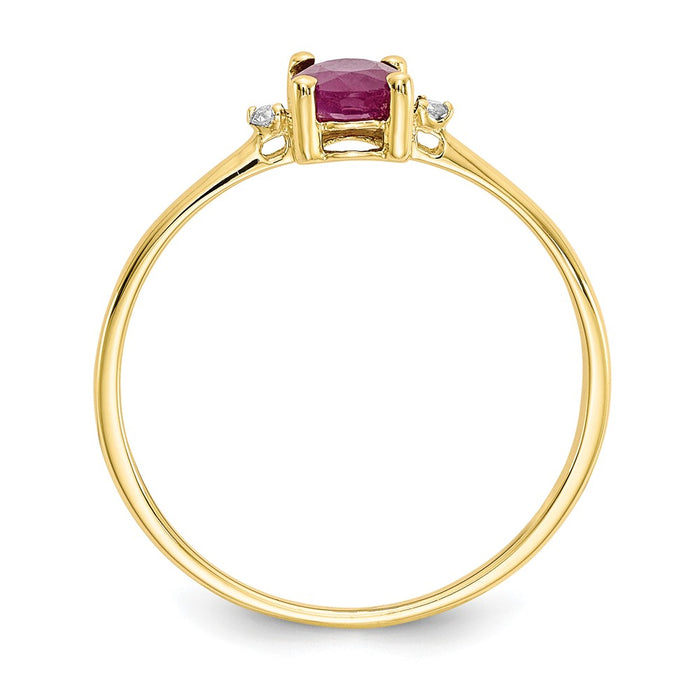 10k Yellow Gold Polished Geniune Diamond & Ruby Birthstone Ring, Size: 6