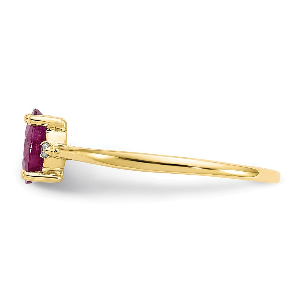10k Yellow Gold Polished Geniune Diamond & Ruby Birthstone Ring, Size: 6