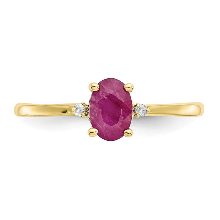 10k Yellow Gold Polished Geniune Diamond & Ruby Birthstone Ring, Size: 6