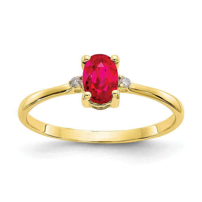 10k Yellow Gold Polished Geniune Diamond & Ruby Birthstone Ring, Size: 6