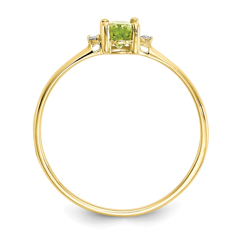 10k Yellow Gold Polished Geniune Diamond & Peridot Birthstone Ring, Size: 6