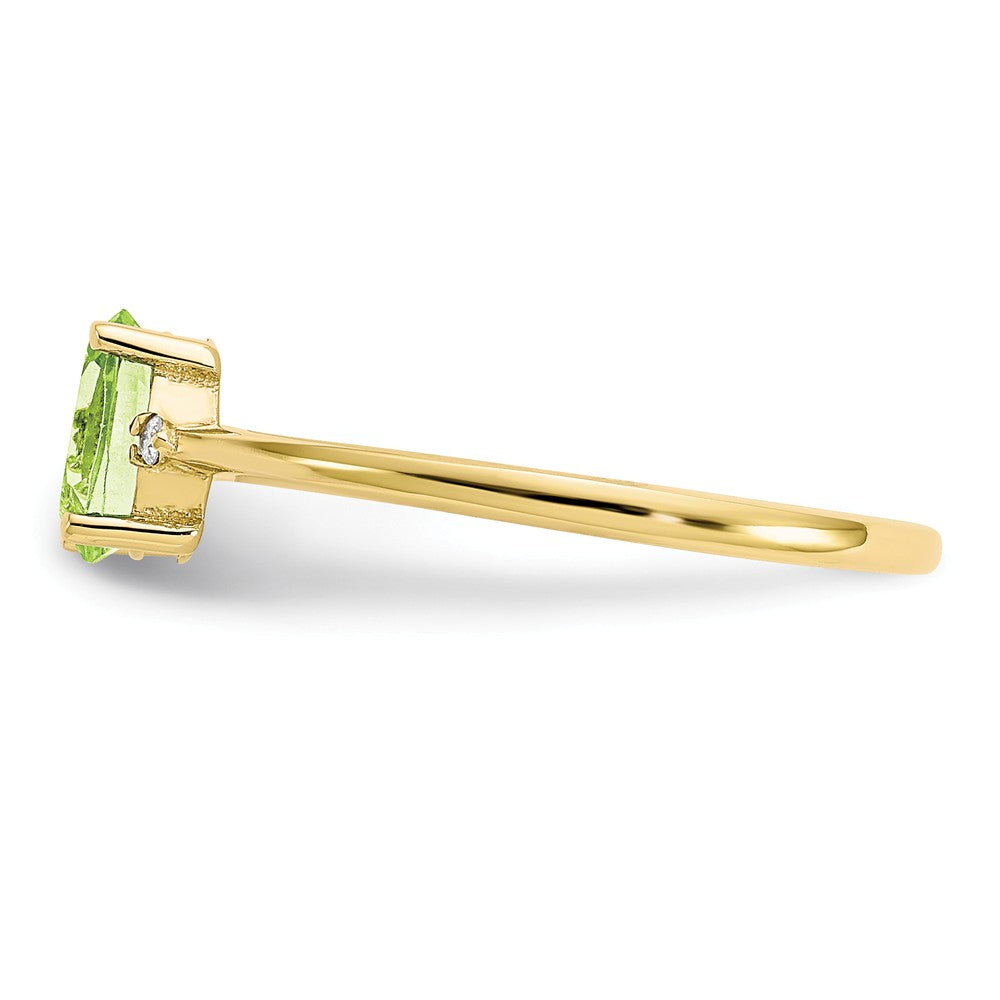 10k Yellow Gold Polished Geniune Diamond & Peridot Birthstone Ring, Size: 6