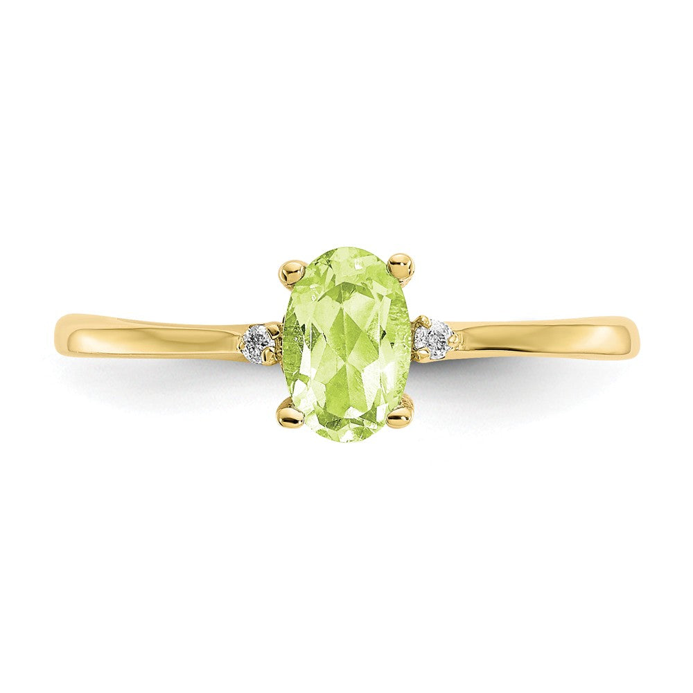 10k Yellow Gold Polished Geniune Diamond & Peridot Birthstone Ring, Size: 6