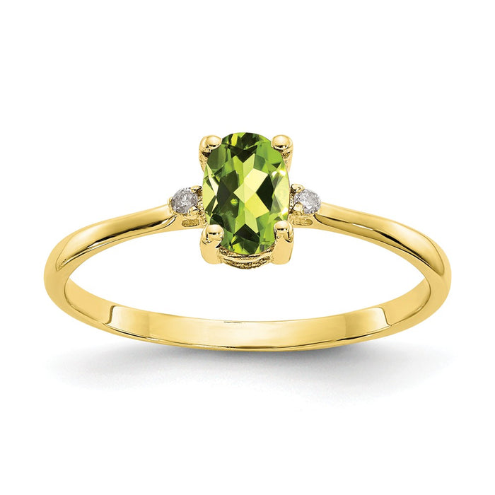 10k Yellow Gold Polished Geniune Diamond & Peridot Birthstone Ring, Size: 6