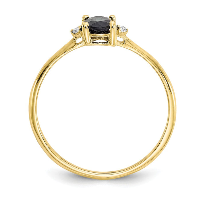 10k Yellow Gold Polished Geniune Diamond & Sapphire Birthstone Ring, Size: 6