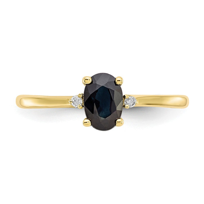 10k Yellow Gold Polished Geniune Diamond & Sapphire Birthstone Ring, Size: 6