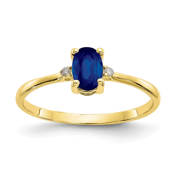 10k Yellow Gold Polished Geniune Diamond & Sapphire Birthstone Ring, Size: 6