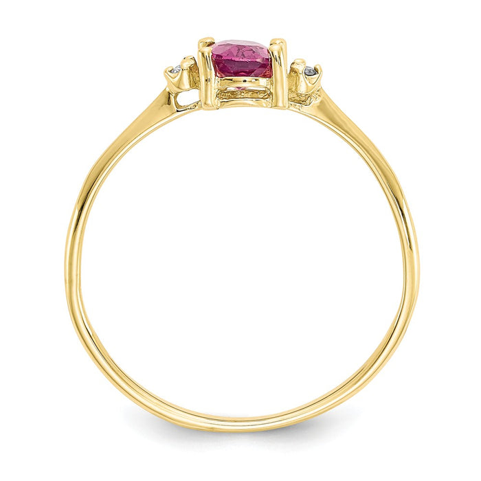 10k Yellow Gold Polished Geniune Diamond & Pink Tourmaline Birthstone Ring, Size: 6