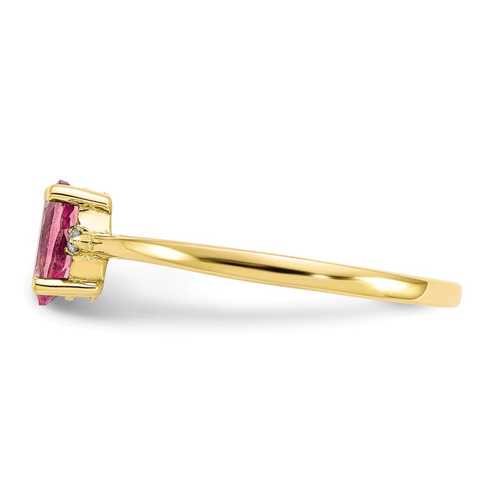 10k Yellow Gold Polished Geniune Diamond & Pink Tourmaline Birthstone Ring, Size: 6