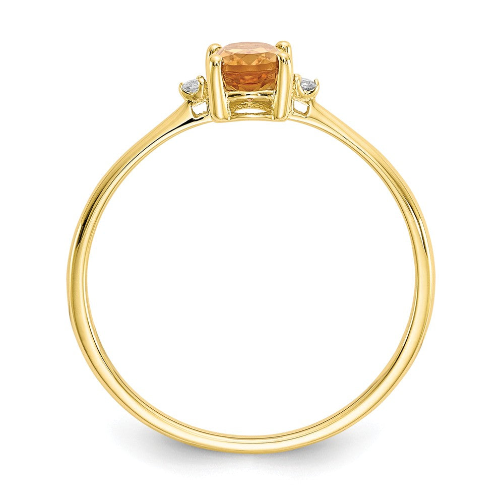10k Yellow Gold Polished Geniune Diamond & Citrine Birthstone Ring, Size: 6