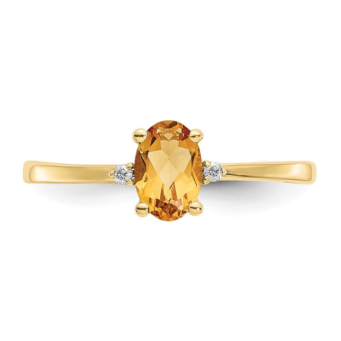 10k Yellow Gold Polished Geniune Diamond & Citrine Birthstone Ring, Size: 6