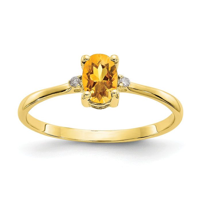 10k Yellow Gold Polished Geniune Diamond & Citrine Birthstone Ring, Size: 6