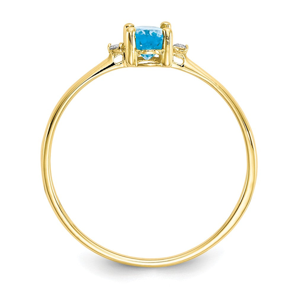 10k Yellow Gold Polished Geniune Diamond & Blue Topaz Birthstone Ring, Size: 6