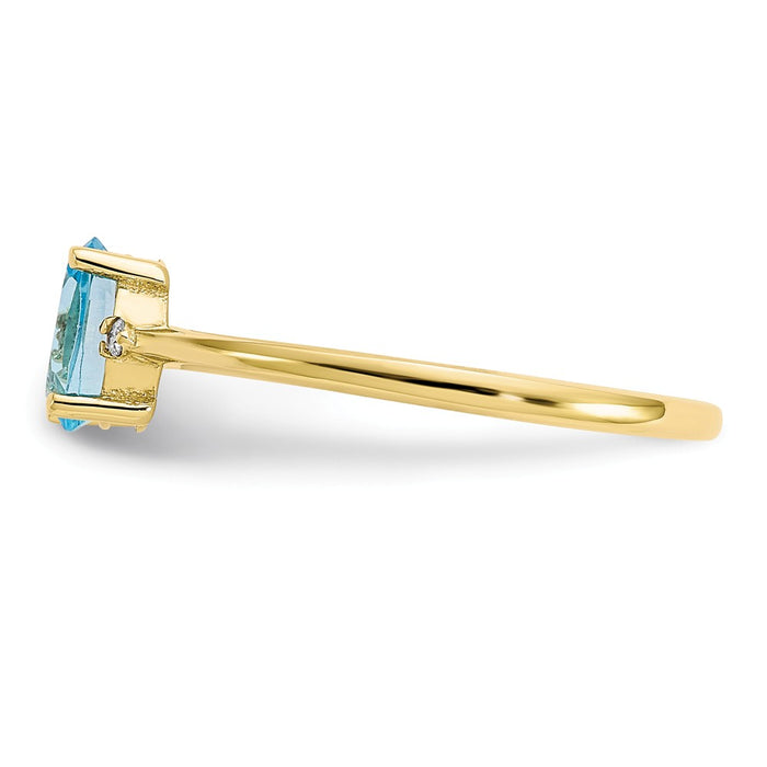 10k Yellow Gold Polished Geniune Diamond & Blue Topaz Birthstone Ring, Size: 6