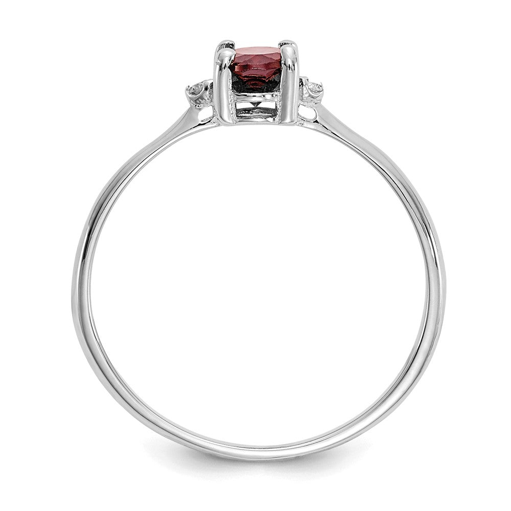 10k White Gold Polished Geniune Diamond & Garnet Birthstone Ring, Size: 6