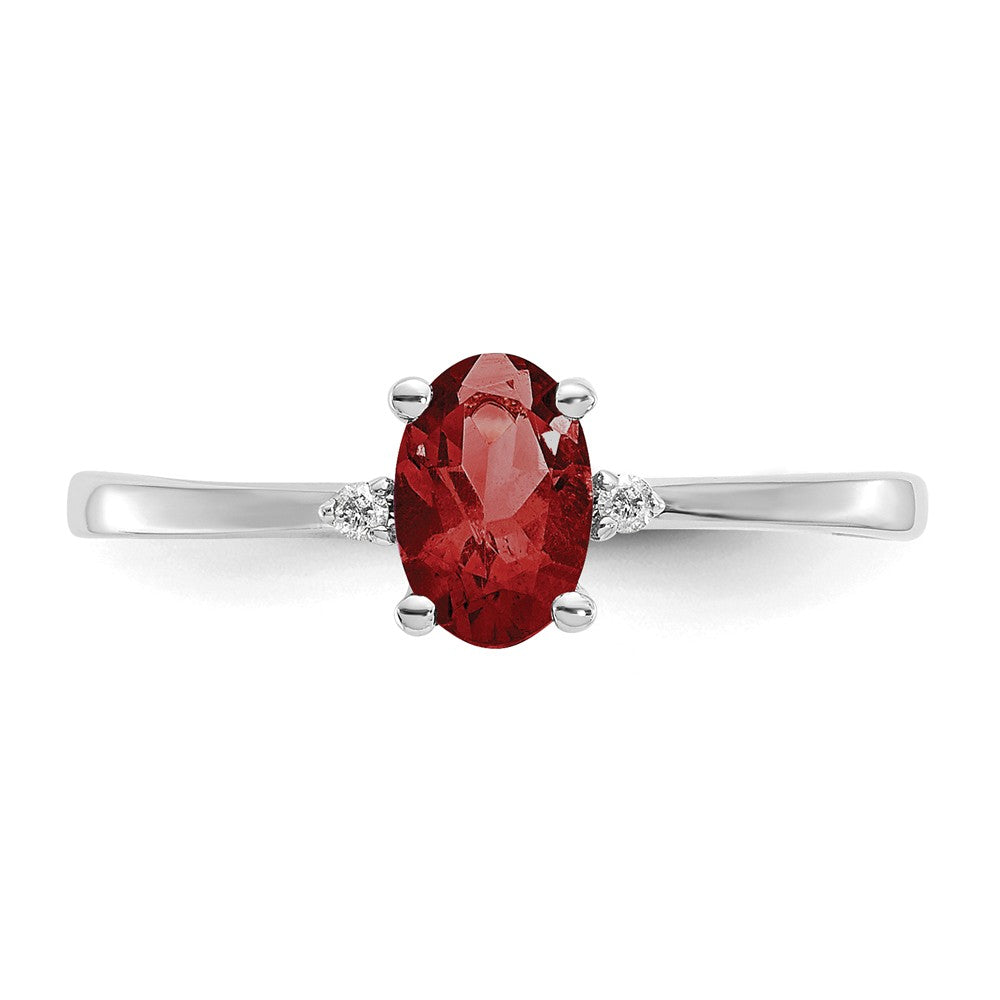 10k White Gold Polished Geniune Diamond & Garnet Birthstone Ring, Size: 6