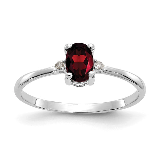 10k White Gold Polished Geniune Diamond & Garnet Birthstone Ring, Size: 6