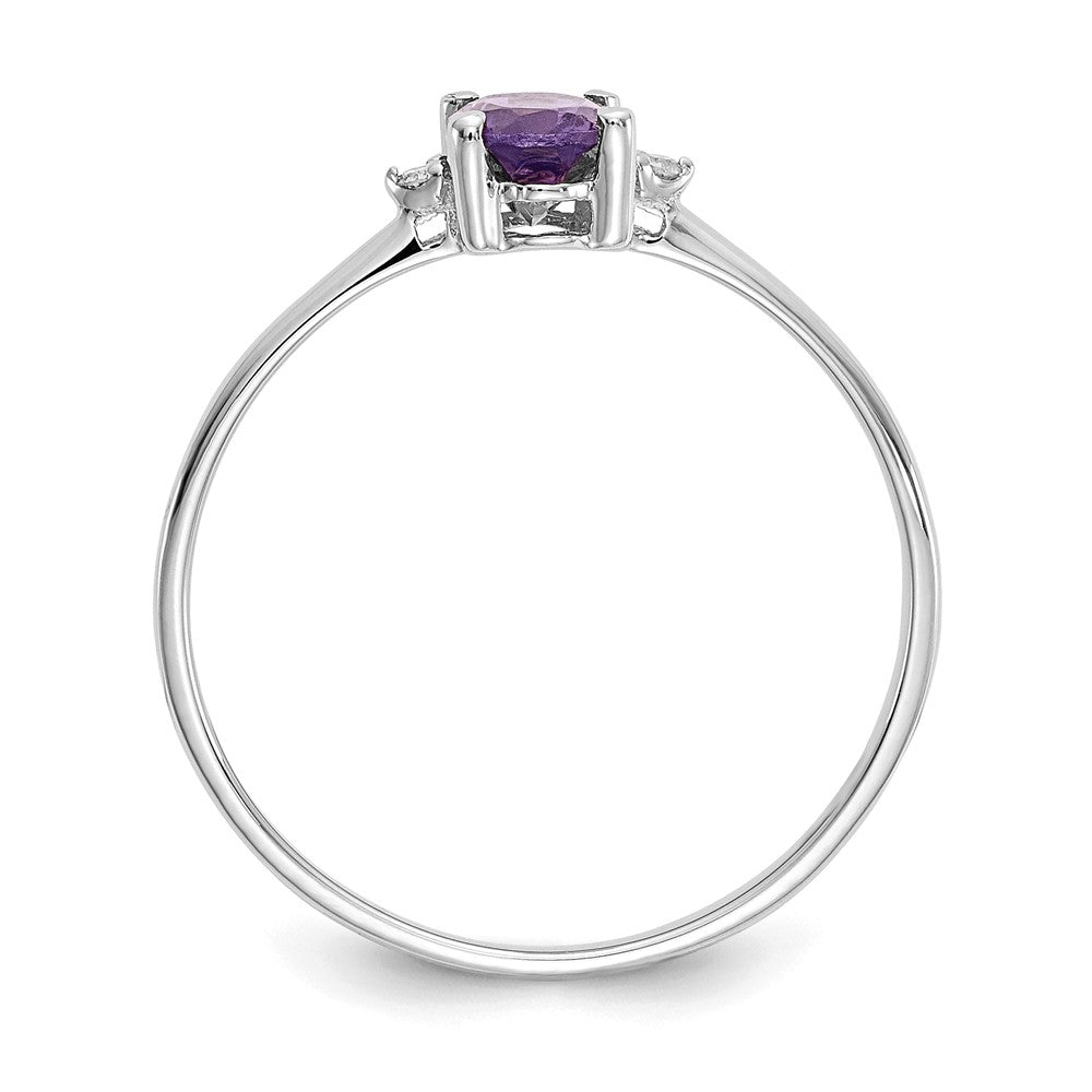 10k White Gold Polished Geniune Diamond & Amethyst Birthstone Ring, Size: 6