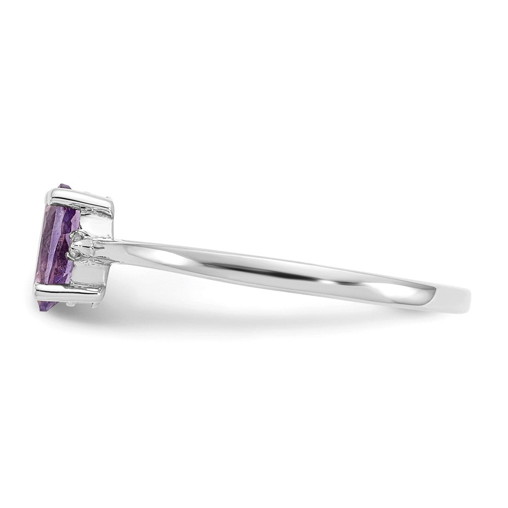 10k White Gold Polished Geniune Diamond & Amethyst Birthstone Ring, Size: 6