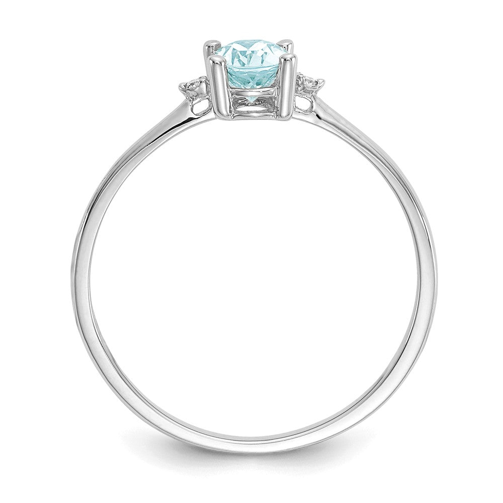 10k White Gold Polished Geniune Diamond & Aquamarine Birthstone Ring, Size: 6