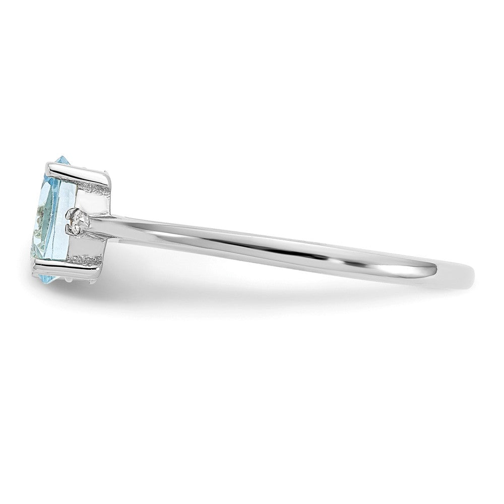 10k White Gold Polished Geniune Diamond & Aquamarine Birthstone Ring, Size: 6