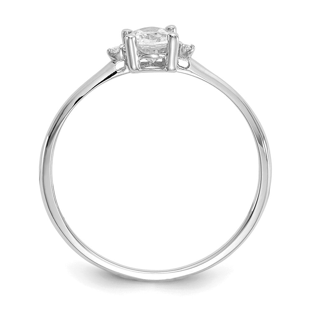 10k White Gold Polished GeniuneDiamond/White Topaz Birthstone Ring, Size: 6