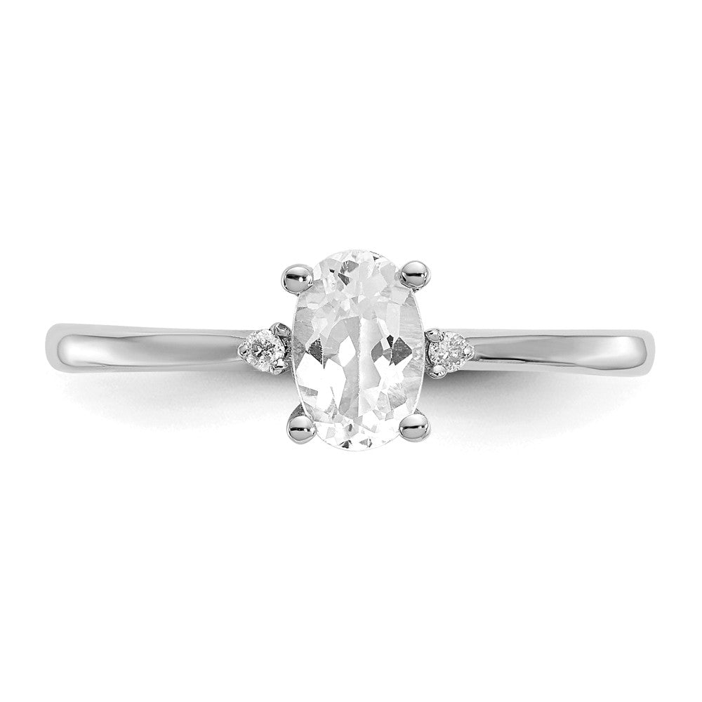 10k White Gold Polished GeniuneDiamond/White Topaz Birthstone Ring, Size: 6