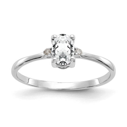 10k White Gold Polished GeniuneDiamond/White Topaz Birthstone Ring, Size: 6