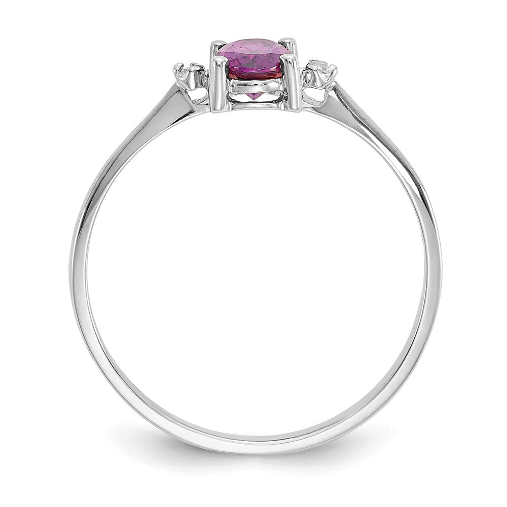 10k White Gold Polished Geniune Diamond/Rhodolite Garnet Birthstone Ring, Size: 6