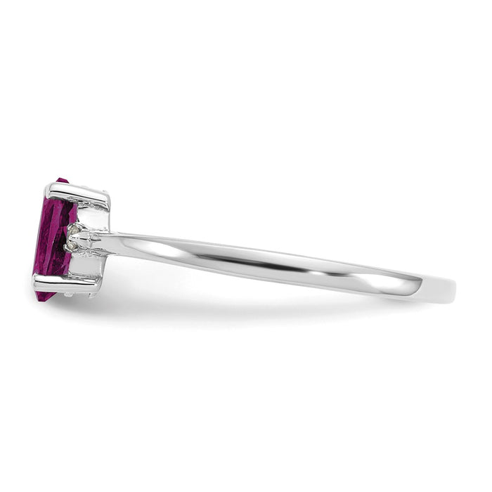 10k White Gold Polished Geniune Diamond/Rhodolite Garnet Birthstone Ring, Size: 6