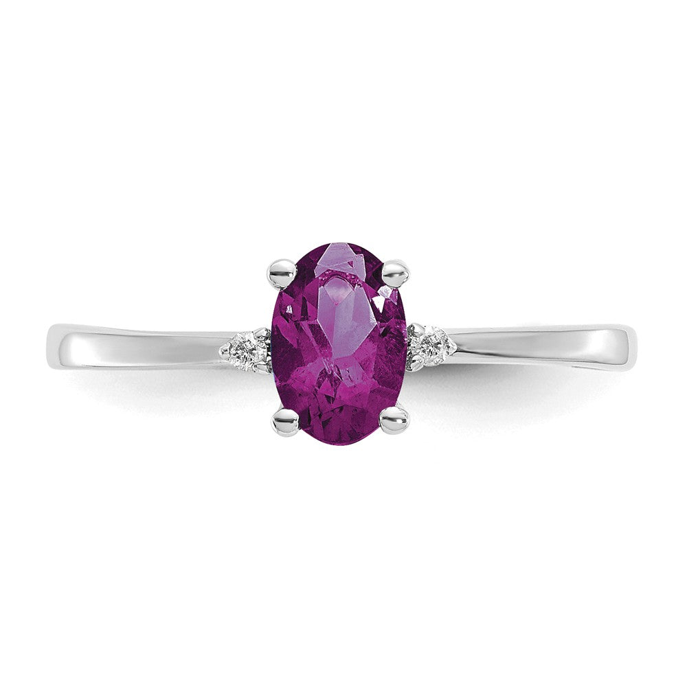 10k White Gold Polished Geniune Diamond/Rhodolite Garnet Birthstone Ring, Size: 6