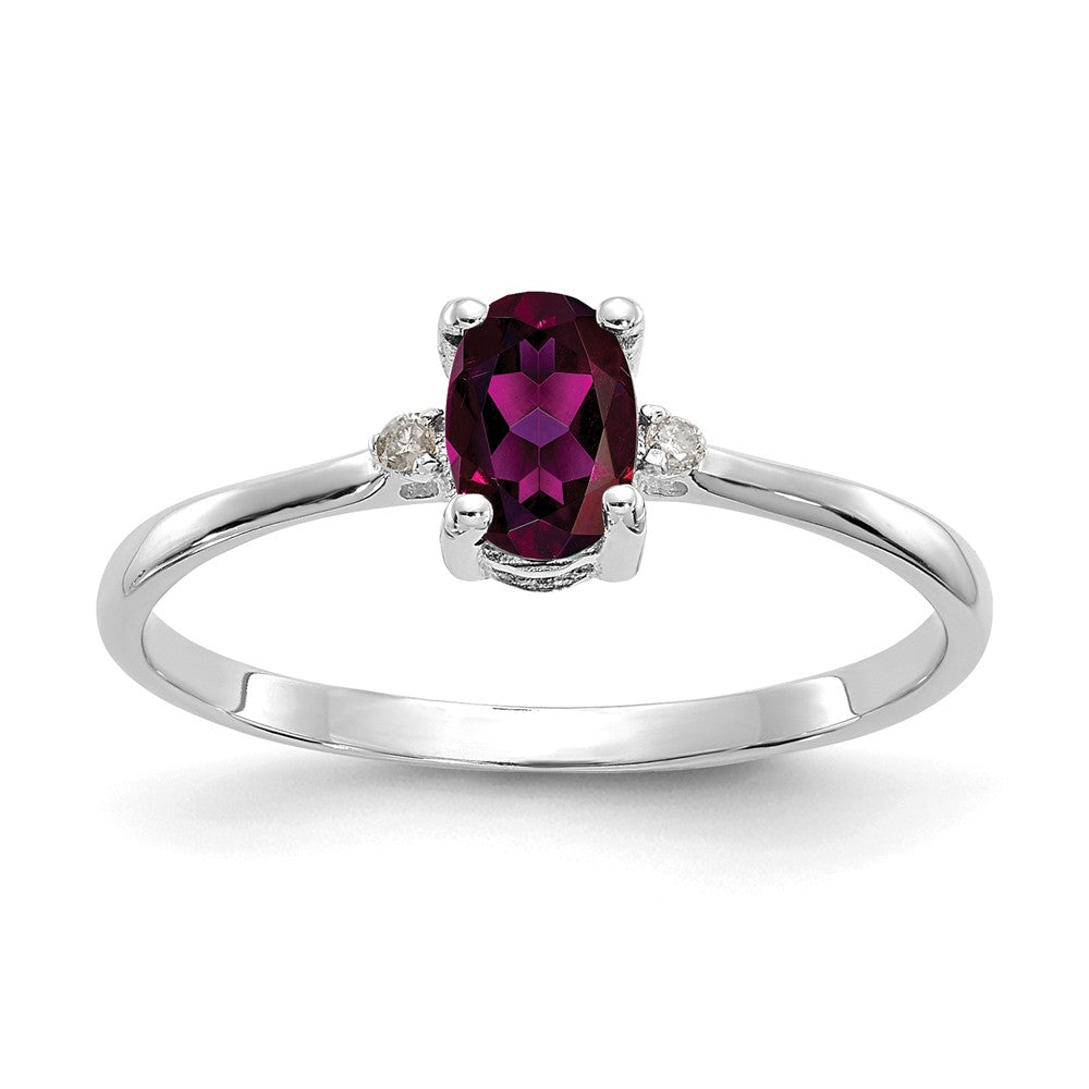 10k White Gold Polished Geniune Diamond/Rhodolite Garnet Birthstone Ring, Size: 6
