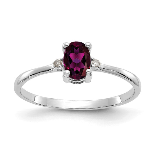 10k White Gold Polished Geniune Diamond/Rhodolite Garnet Birthstone Ring, Size: 6