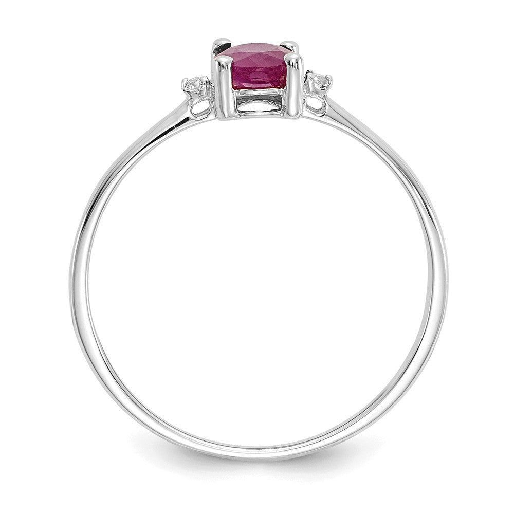10k White Gold Polished Geniune Diamond & Ruby Birthstone Ring, Size: 6