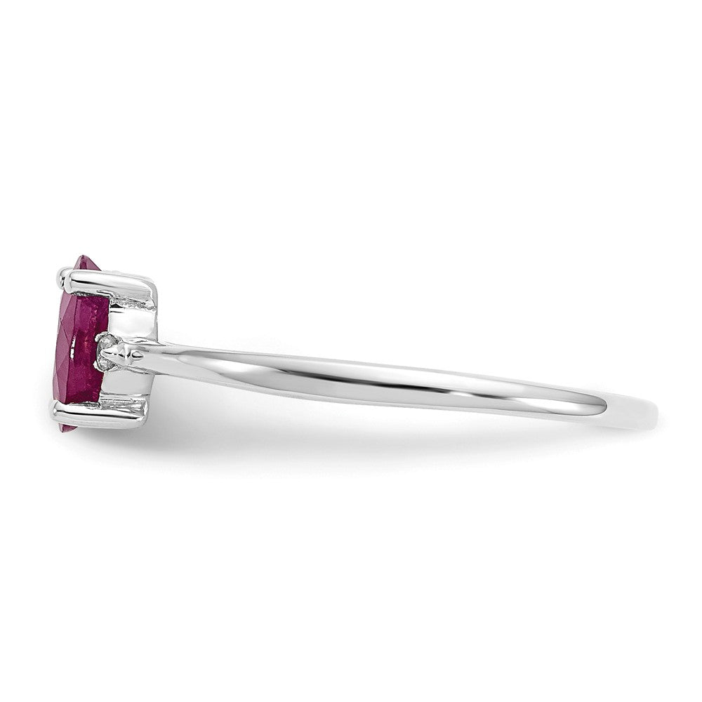 10k White Gold Polished Geniune Diamond & Ruby Birthstone Ring, Size: 6