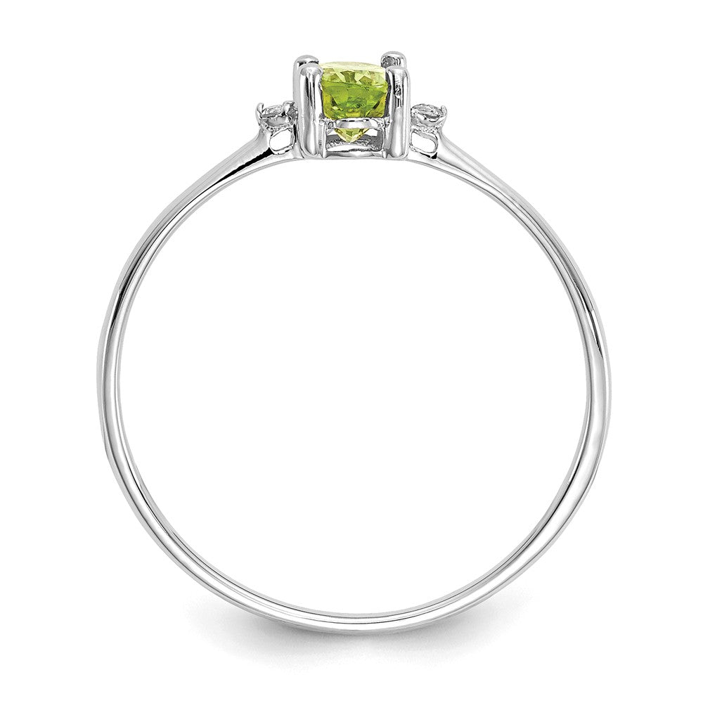 10k White Gold Polished Geniune Diamond & Peridot Birthstone Ring, Size: 6
