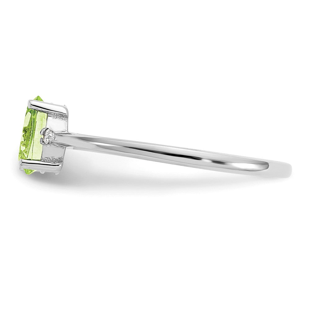 10k White Gold Polished Geniune Diamond & Peridot Birthstone Ring, Size: 6
