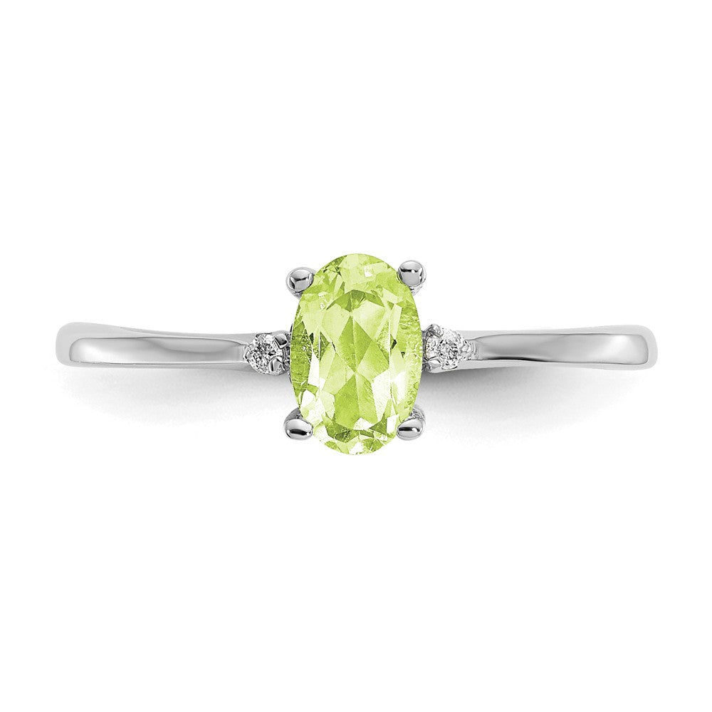 10k White Gold Polished Geniune Diamond & Peridot Birthstone Ring, Size: 6