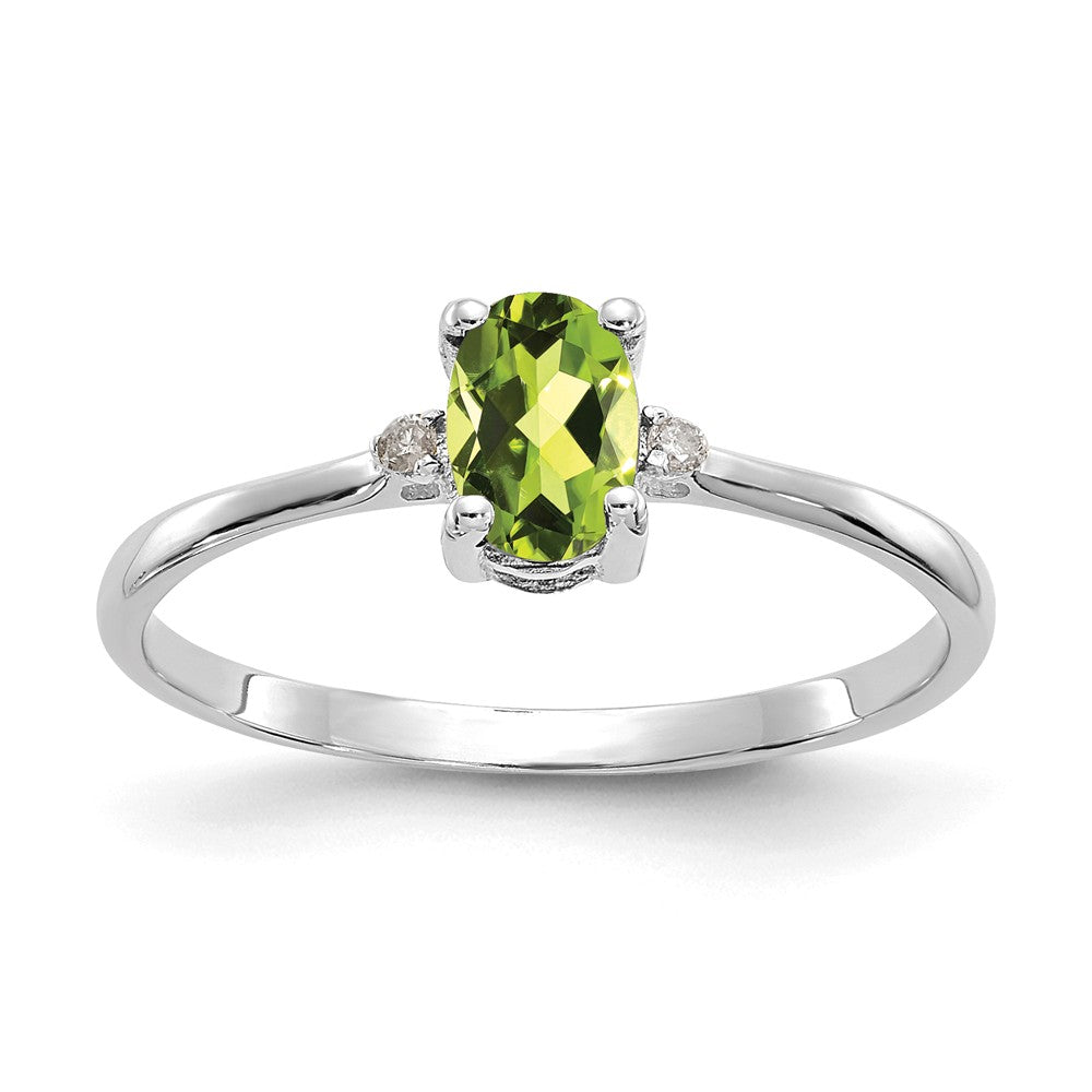 10k White Gold Polished Geniune Diamond & Peridot Birthstone Ring, Size: 6