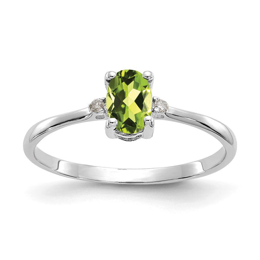10k White Gold Polished Geniune Diamond & Peridot Birthstone Ring, Size: 6