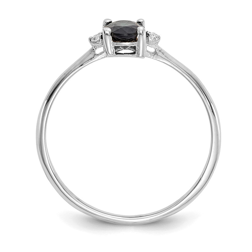 10k White Gold Polished Geniune Diamond & Sapphire Birthstone Ring, Size: 6
