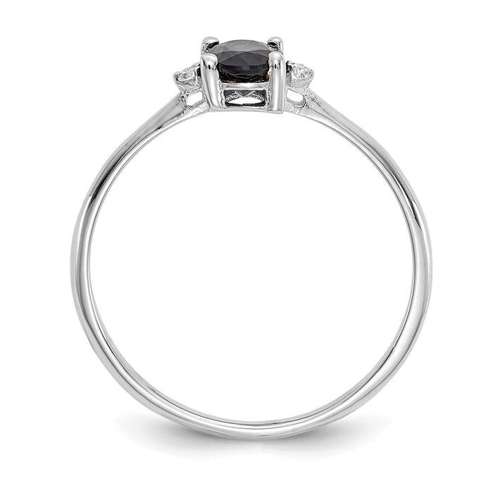 10k White Gold Polished Geniune Diamond & Sapphire Birthstone Ring, Size: 6